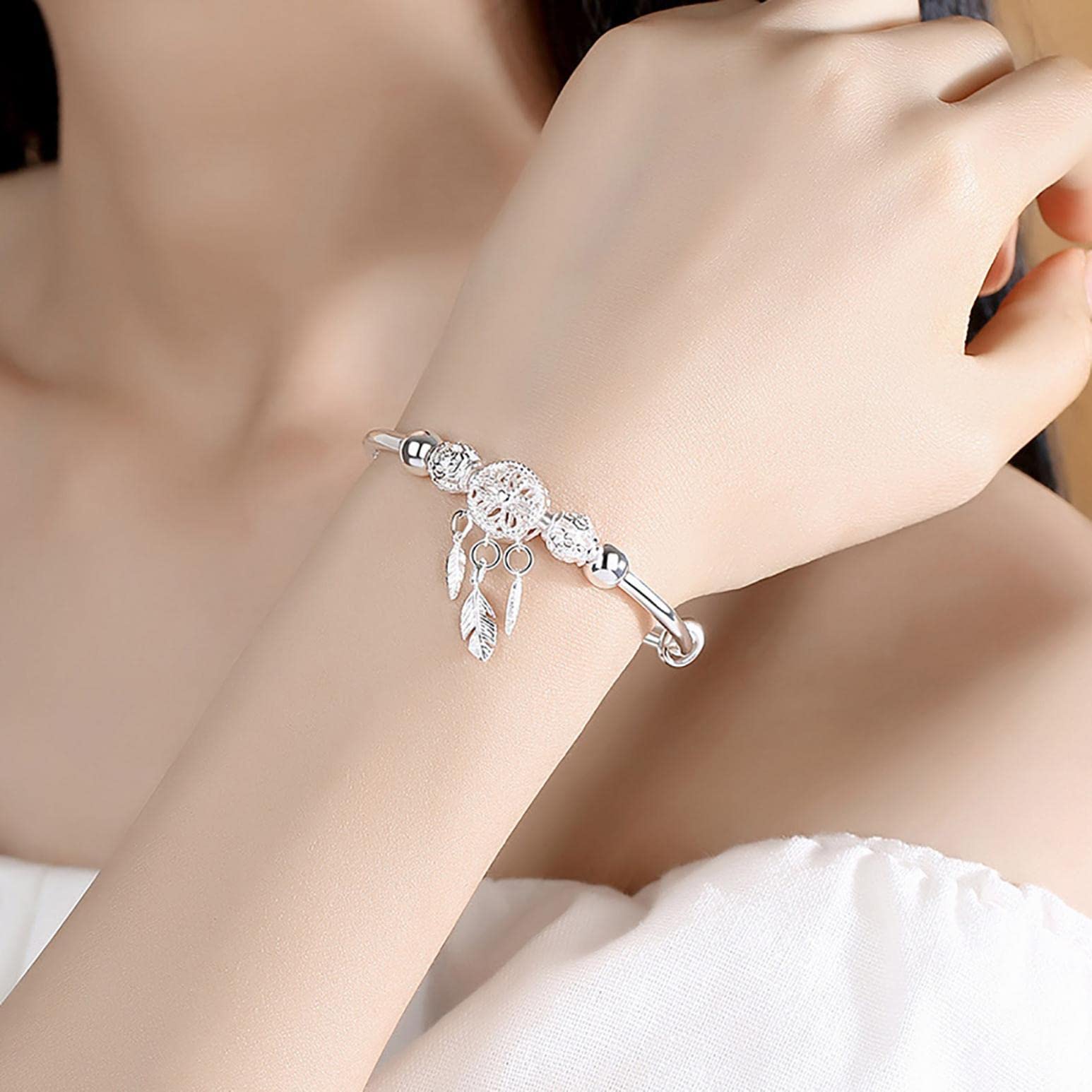 SANNIDHI Silver Bracelet for Women Creative Dreamcatcher Electroplate Bracelet,Adjustable Size,Fashion Stylish Jewelry Bracelet for Girls, With Gift Box SANNIDHI Silver Bracelet for Women Creative Dreamcatcher Electroplate Bracelet,Adjustable Size,Fashion Stylish Jewelry Bracelet for Girls, With Gift Box